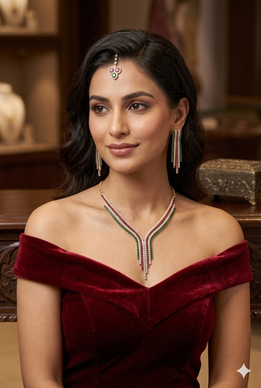 Regal Tricolor Cascade Necklace Set