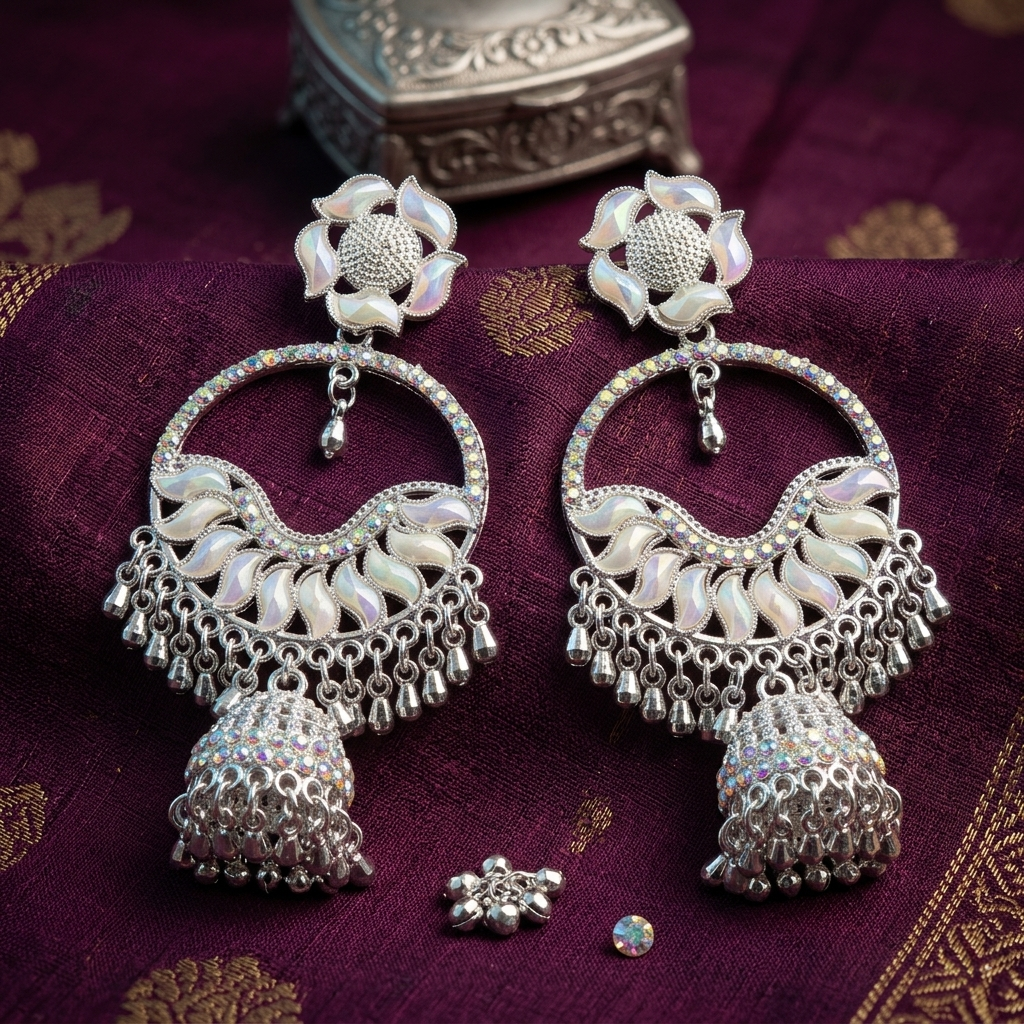 Silver Chandbali Jhumka