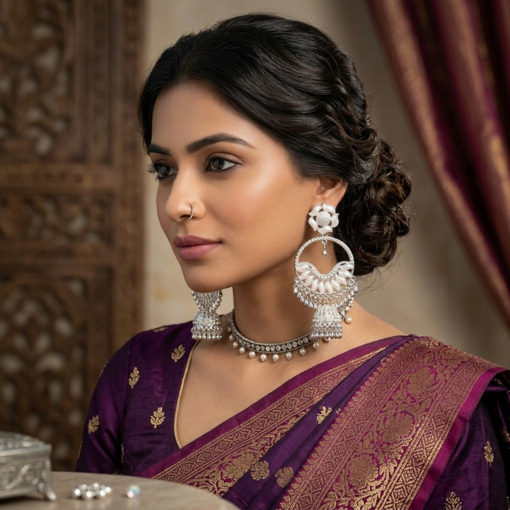 Silver Chandbali Jhumka