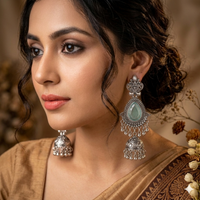Oxidized Aquamarine Jhumka