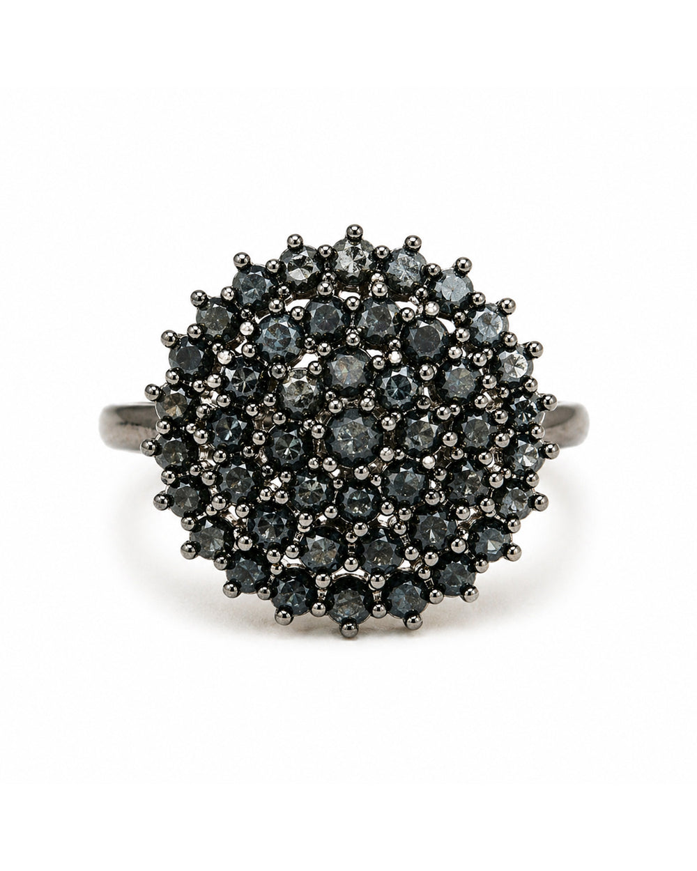 Ring with black gemstones on a white background