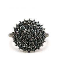 Ring with black gemstones on a white background