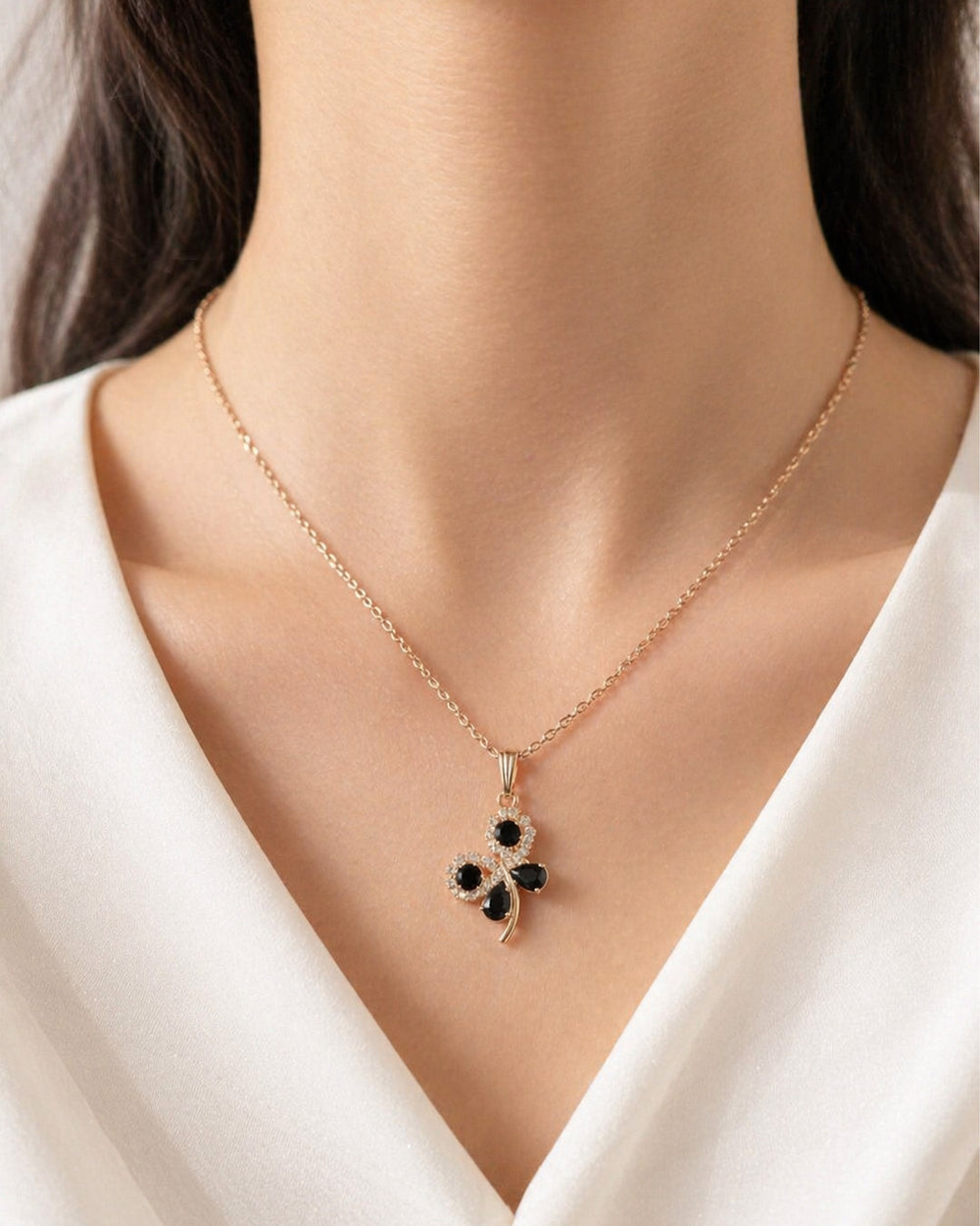 Lucky Clover Black Onyx Pendant