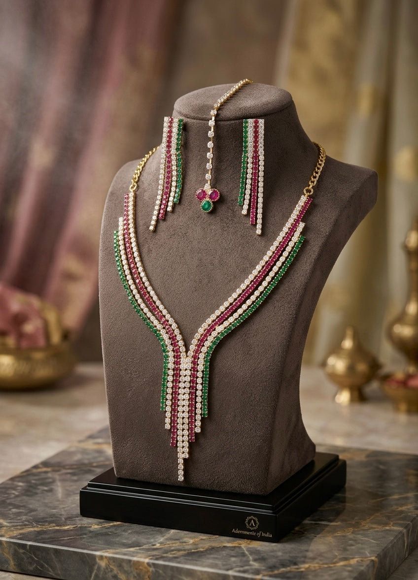 Regal Tricolor Cascade Necklace Set