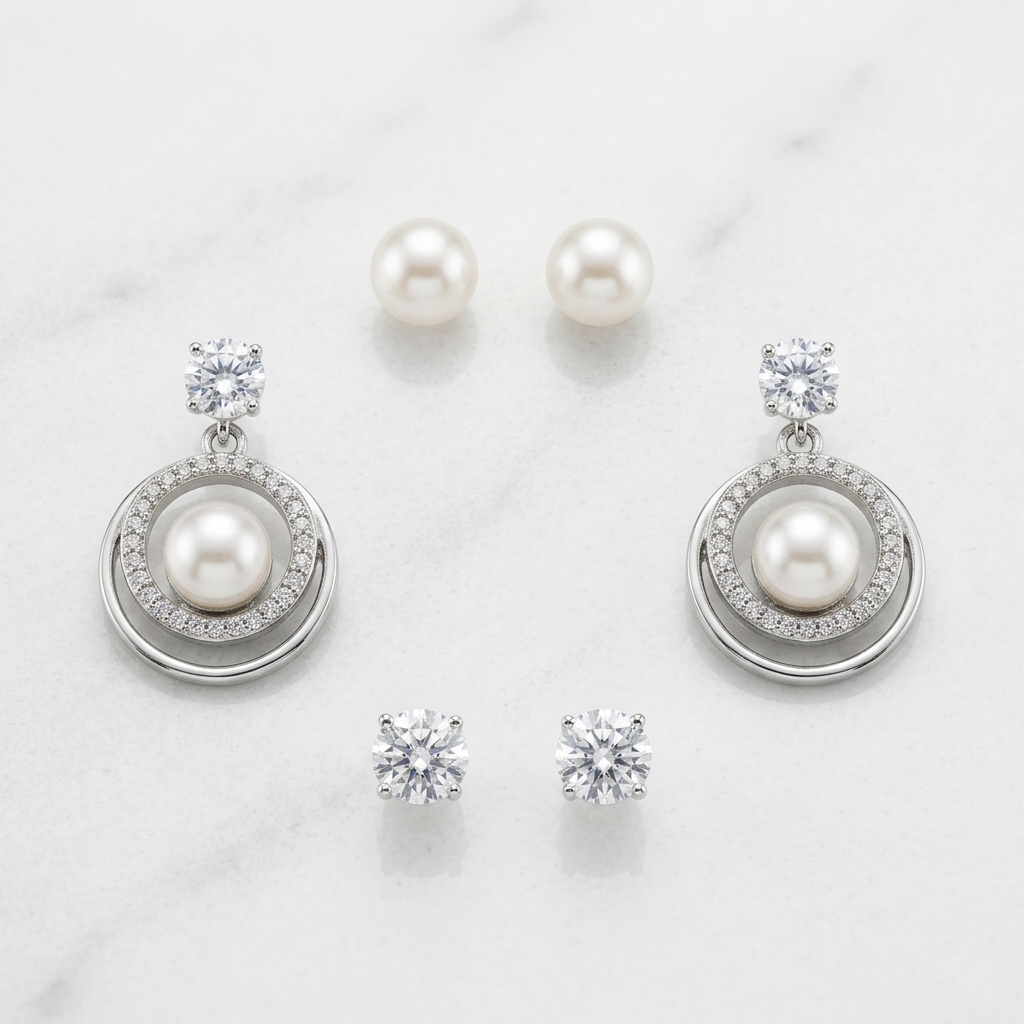 Halo Pearl Earrings Set