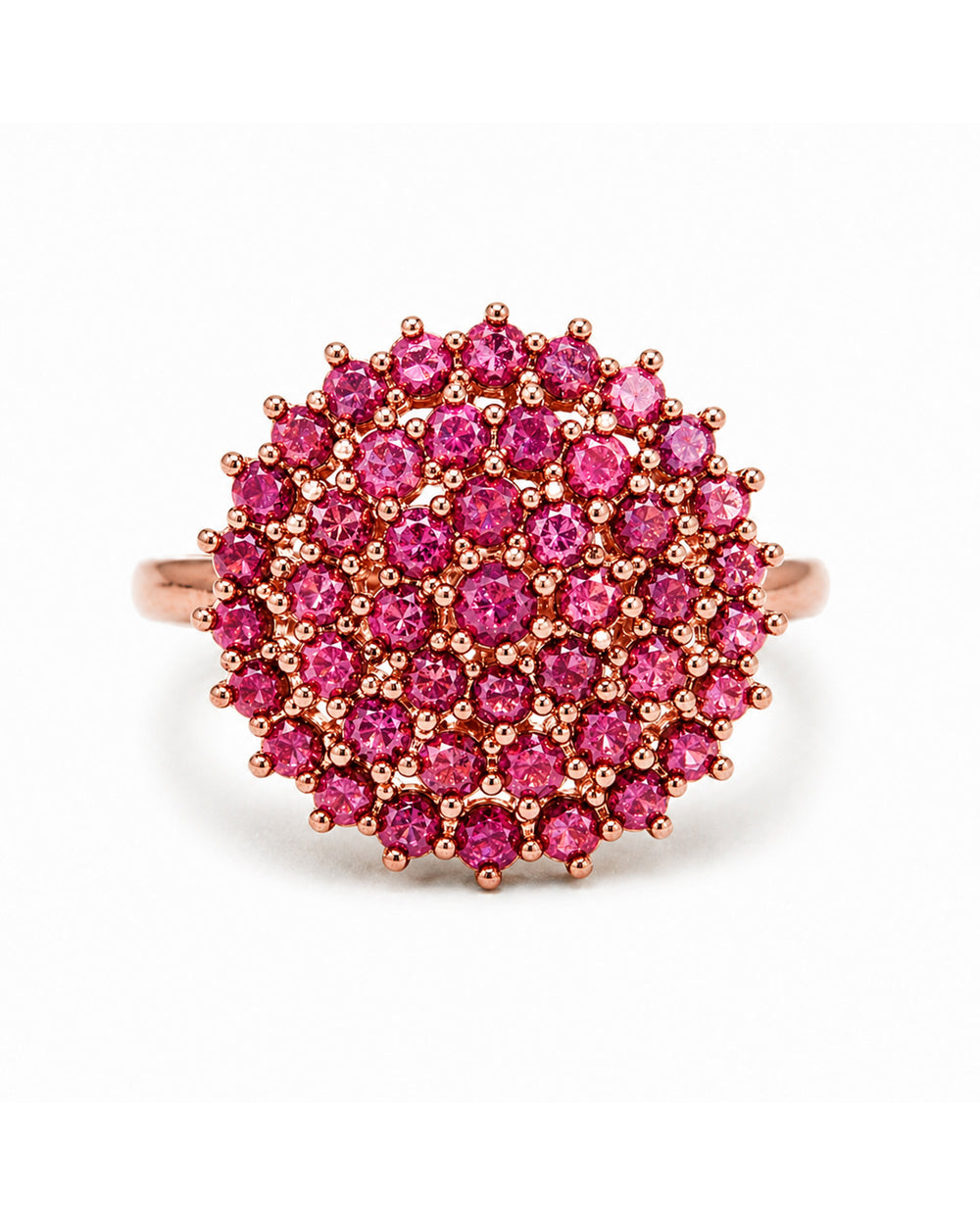 Ring with pink gemstones on a white background