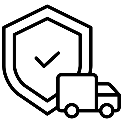 Icon of a truck with a shield and checkmark, symbolizing security or verification.